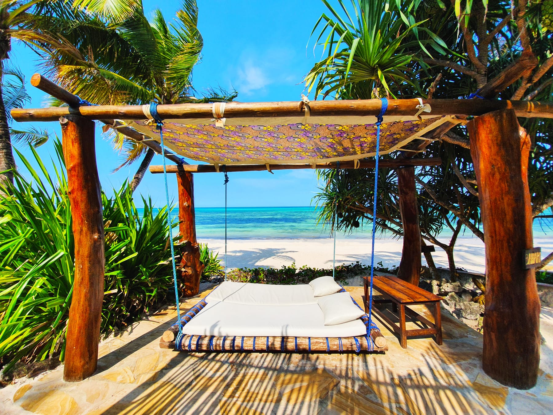The swing bed at Asili House overlooking the ocean