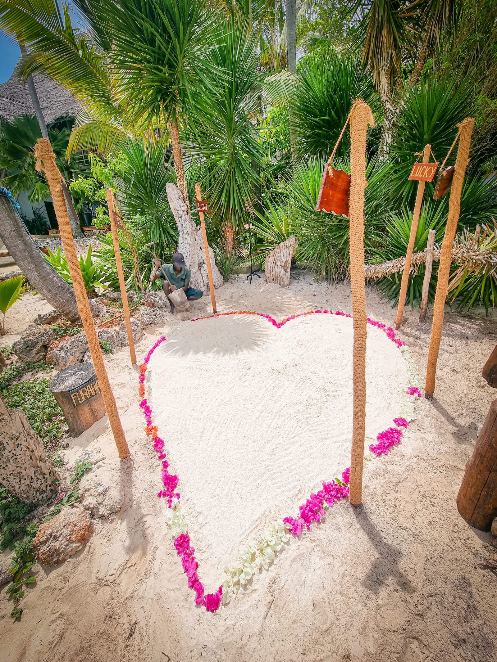 A proposal set up on the beach in front of Matlai