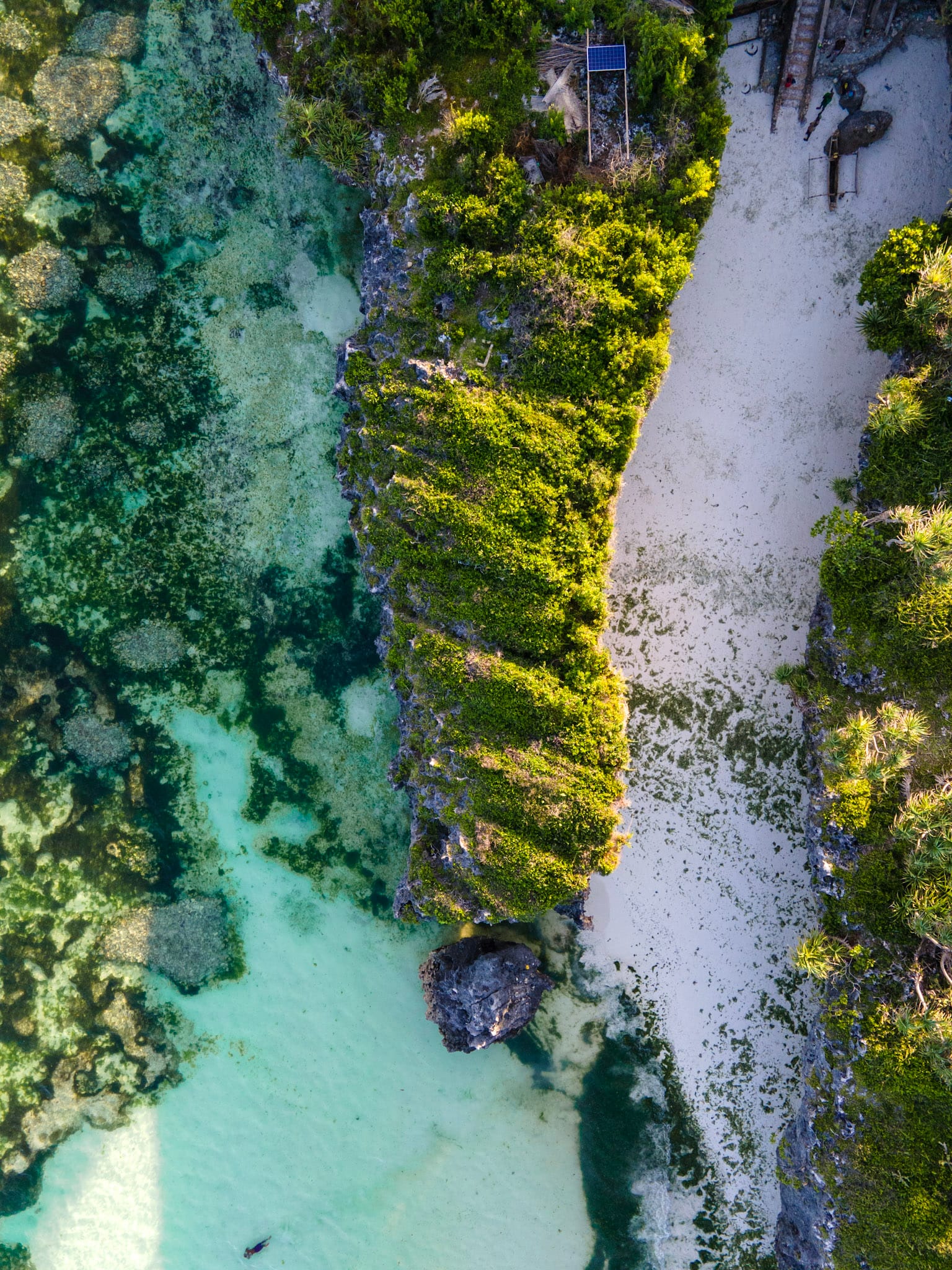 The Zanzibar coastline from the air, reef and shallows